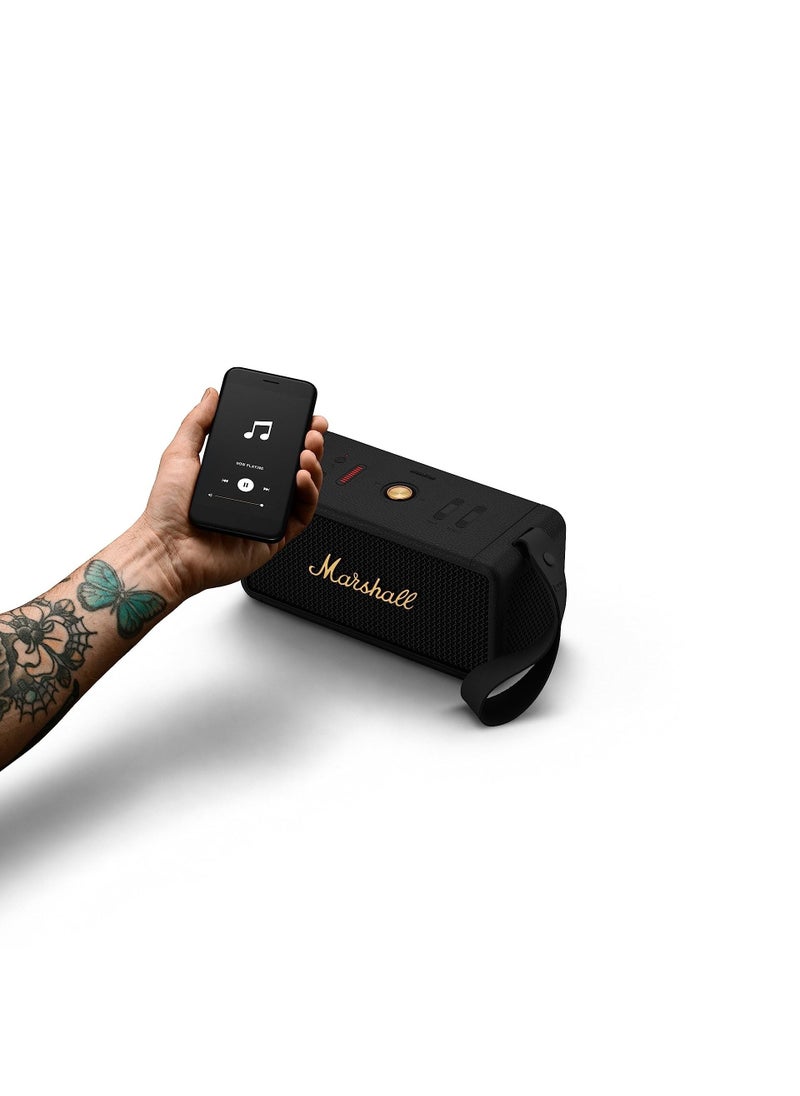 Marshall Middleton Bluetooth Portable Speaker for Outdoor Adventures, 20+ hours of Wireless playtime, water resistant IP67 50W - Black and Brass  - Image 4