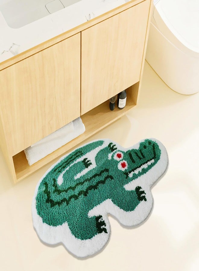 UKELER Cartoon Bath Rugs, Cute Crocodile Shape Kids Rug Shaggy Accent Bedroom Rugs Funny Home Decoration Indoor Rug Non-Slip Fluffy Bath Rugs for Bathroom, Kids Room, Bathtub, Sink, Entry Way 29''×20'' - Image 2