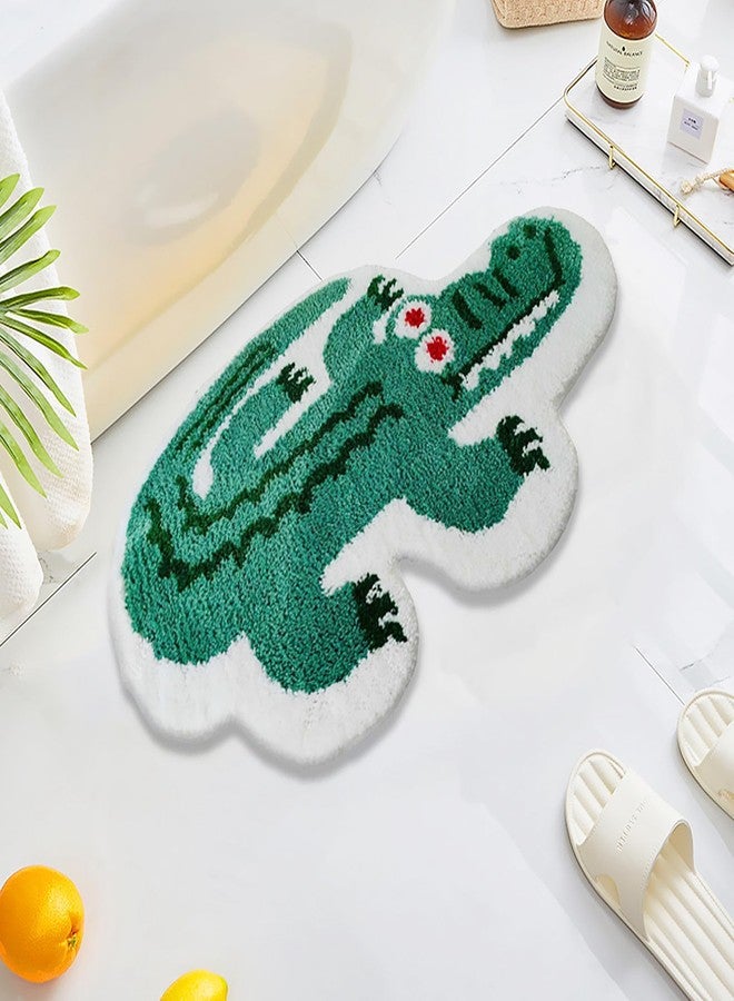 UKELER Cartoon Bath Rugs, Cute Crocodile Shape Kids Rug Shaggy Accent Bedroom Rugs Funny Home Decoration Indoor Rug Non-Slip Fluffy Bath Rugs for Bathroom, Kids Room, Bathtub, Sink, Entry Way 29''×20'' - Image 1