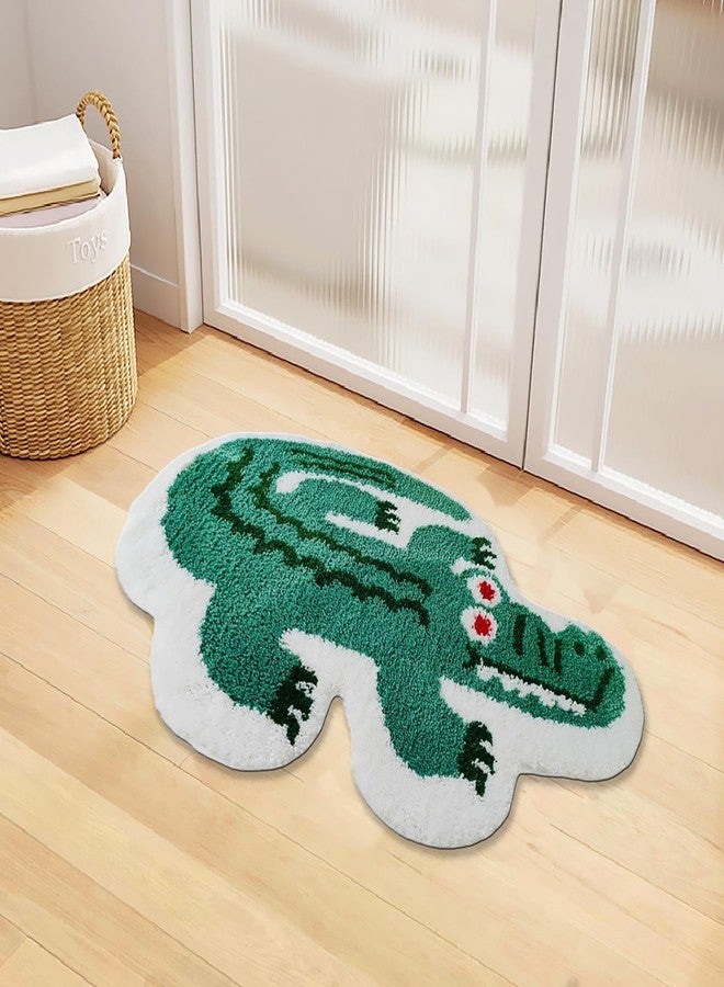 UKELER Cartoon Bath Rugs, Cute Crocodile Shape Kids Rug Shaggy Accent Bedroom Rugs Funny Home Decoration Indoor Rug Non-Slip Fluffy Bath Rugs for Bathroom, Kids Room, Bathtub, Sink, Entry Way 29''×20'' - Image 3