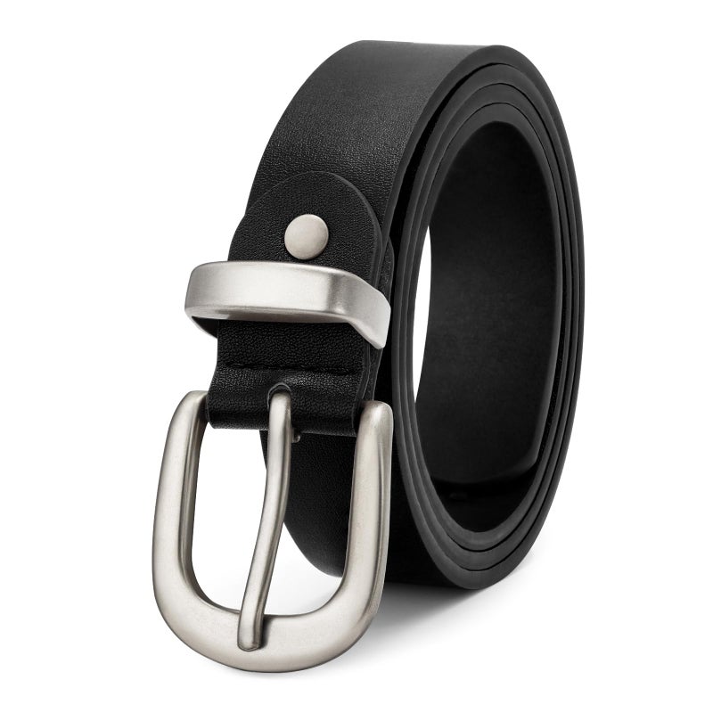 VONMELLI Women's Belt for Jean Pant, Women's Black Leather Belt for Dress with Sliver Buckleï¼ŒM - Image 1