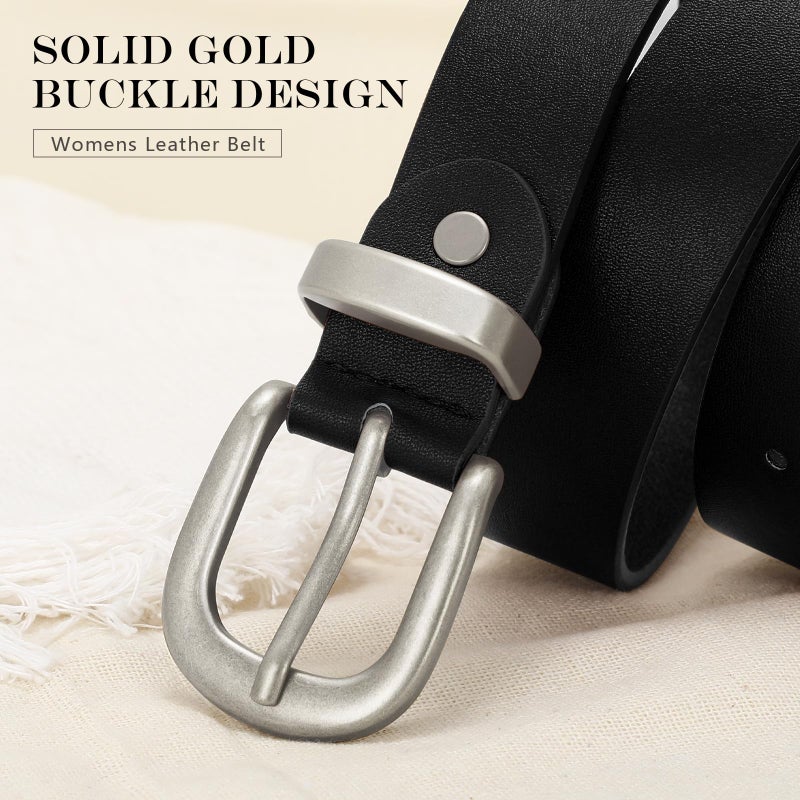 VONMELLI Women's Belt for Jean Pant, Women's Black Leather Belt for Dress with Sliver Buckleï¼ŒM - Image 4