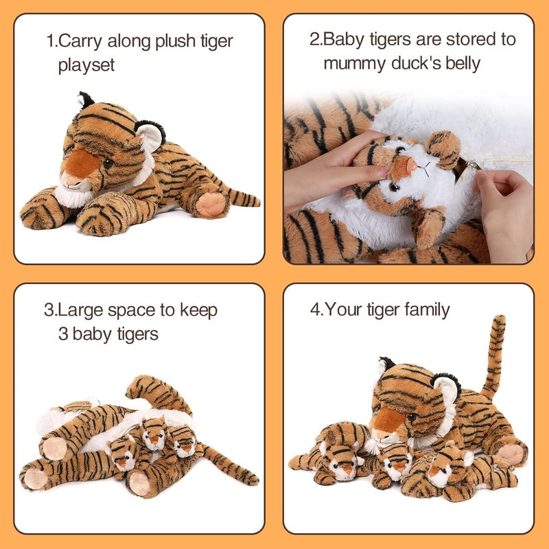 MorisMos Tiger Giant Stuffed Animals, 50 cm Tiger Mom with 3 Kawaii Babies, Realistic Stuffed Animals Large Toys Gifts for Girls, Boys, Girlfriends, Easter Birthday Decoration - Image 5