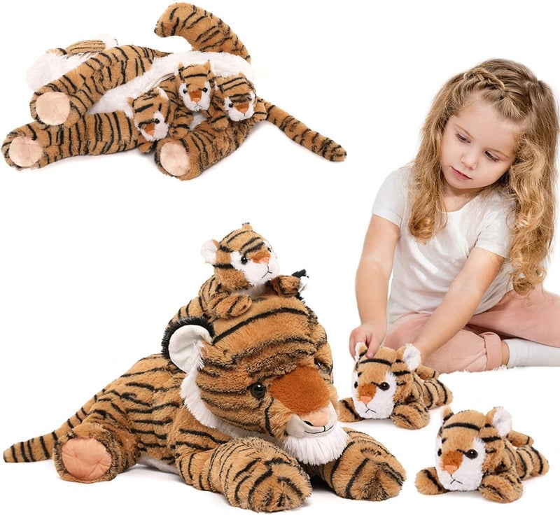 MorisMos Tiger Giant Stuffed Animals, 50 cm Tiger Mom with 3 Kawaii Babies, Realistic Stuffed Animals Large Toys Gifts for Girls, Boys, Girlfriends, Easter Birthday Decoration - Image 3