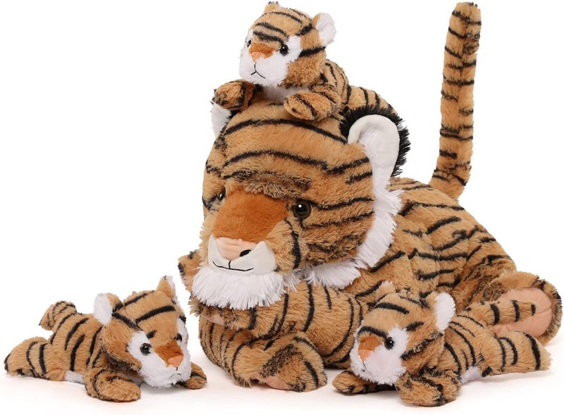 MorisMos Tiger Giant Stuffed Animals, 50 cm Tiger Mom with 3 Kawaii Babies, Realistic Stuffed Animals Large Toys Gifts for Girls, Boys, Girlfriends, Easter Birthday Decoration - Image 1