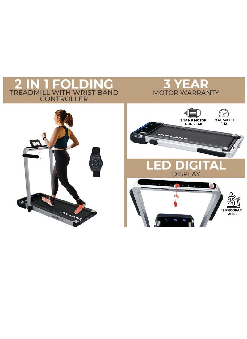 SkyLand - 2 In 1 Fitness Foldable Walking Pad Treadmill |4 HP Peak Running Machine With Wrist Band Controller - Image 1