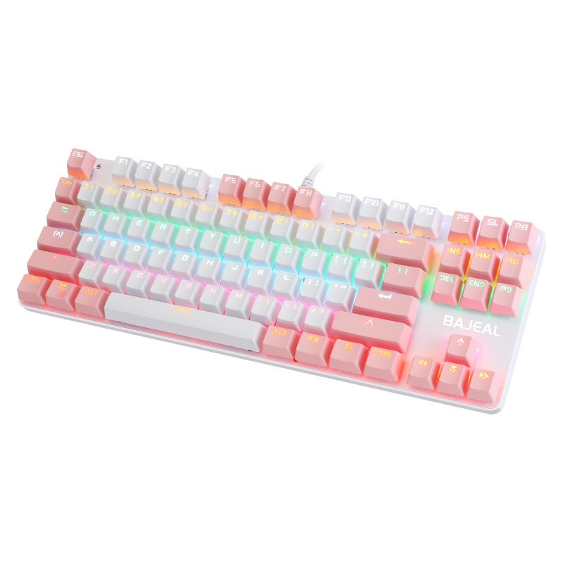K100 Blue Switch 87-Key Mechanical Keyboard White pink Green Shaft 