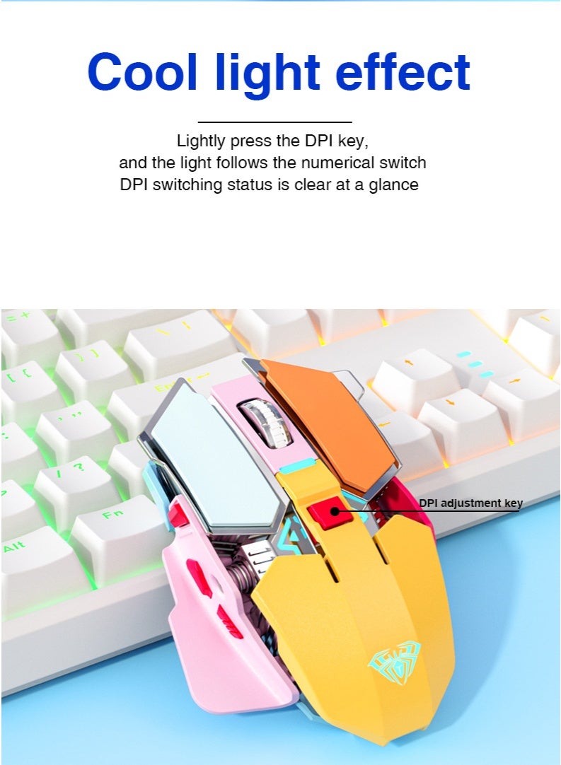 AULA SC300 Bluetooth Gaming Mouse, Tri Mode 2.4G Wired Bluetooth, 5 Adjustable DPI, RGB Light, Ergonomic with 10 Programmable Buttons (Yellow) - Image 3