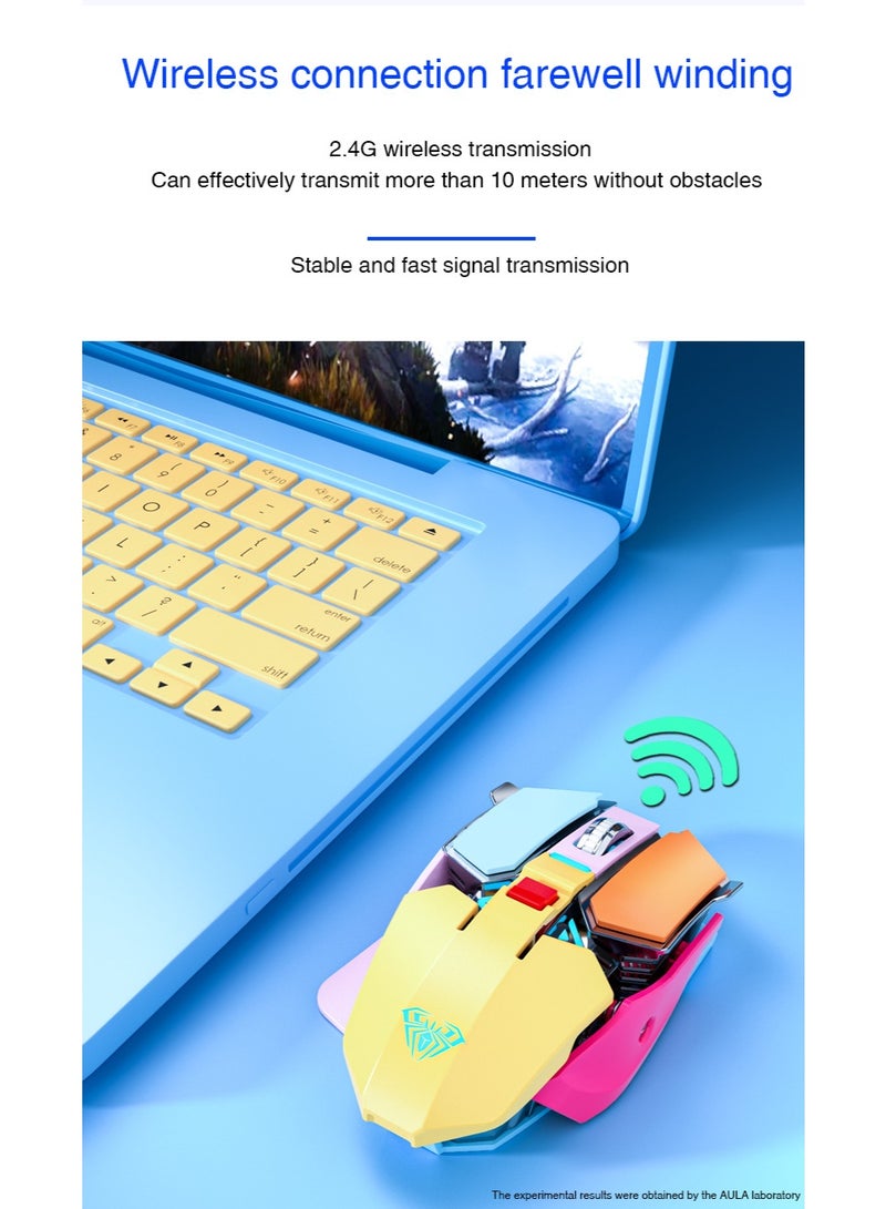 AULA SC300 Bluetooth Gaming Mouse, Tri Mode 2.4G Wired Bluetooth, 5 Adjustable DPI, RGB Light, Ergonomic with 10 Programmable Buttons (Yellow) - Image 4