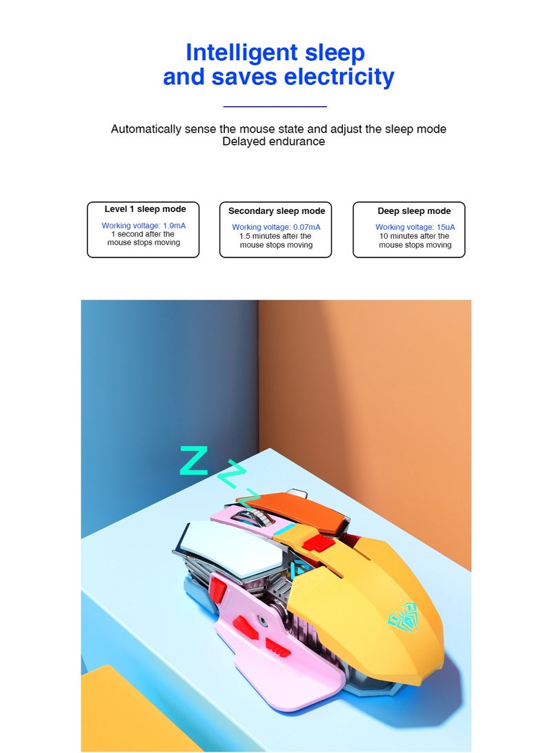 AULA SC300 Bluetooth Gaming Mouse, Tri Mode 2.4G Wired Bluetooth, 5 Adjustable DPI, RGB Light, Ergonomic with 10 Programmable Buttons (Yellow) - Image 5