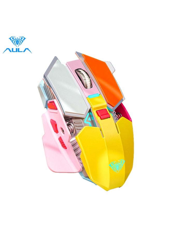 AULA SC300 Bluetooth Gaming Mouse, Tri Mode 2.4G Wired Bluetooth, 5 Adjustable DPI, RGB Light, Ergonomic with 10 Programmable Buttons (Yellow) - Image 1