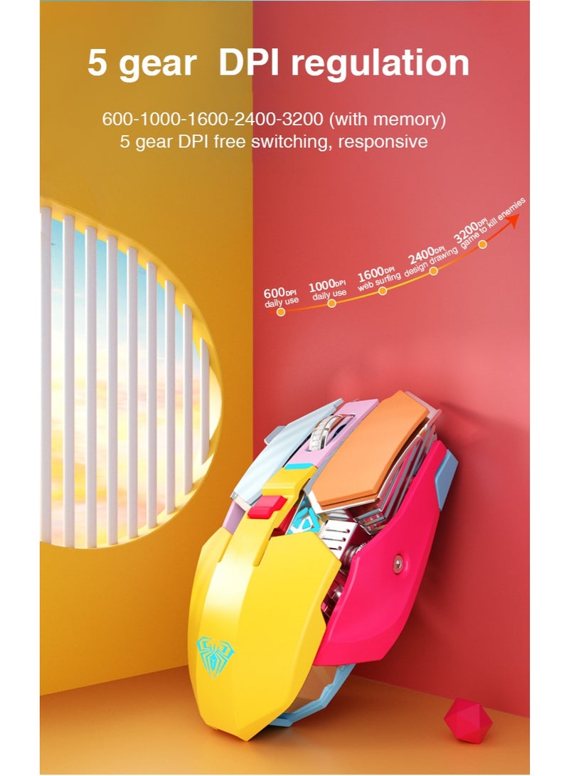 AULA SC300 Bluetooth Gaming Mouse, Tri Mode 2.4G Wired Bluetooth, 5 Adjustable DPI, RGB Light, Ergonomic with 10 Programmable Buttons (Yellow) - Image 2