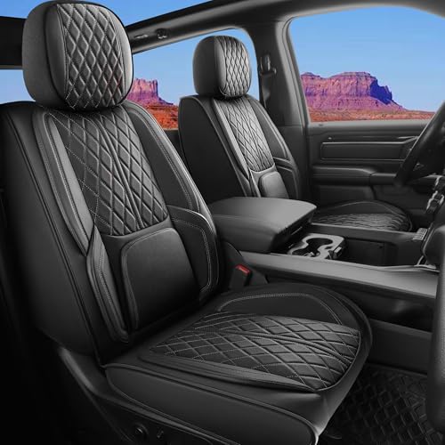 DuDuWang Custom Fit Chevy Silverado GMC Sierra 1500 20072026 25003500 HD Crew Cab Faux Leather Front Seat Covers 2 Pack Waterproof Breathable Car Seat Protector for Truck Black - Image 1