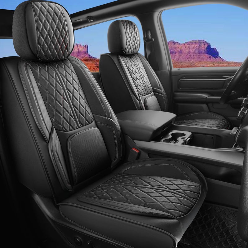 DuDuWang Custom Fit Chevy Silverado GMC Sierra 1500 20072026 25003500 HD Crew Cab Faux Leather Front Seat Covers 2 Pack Waterproof Breathable Car Seat Protector for Truck Black - Image 3