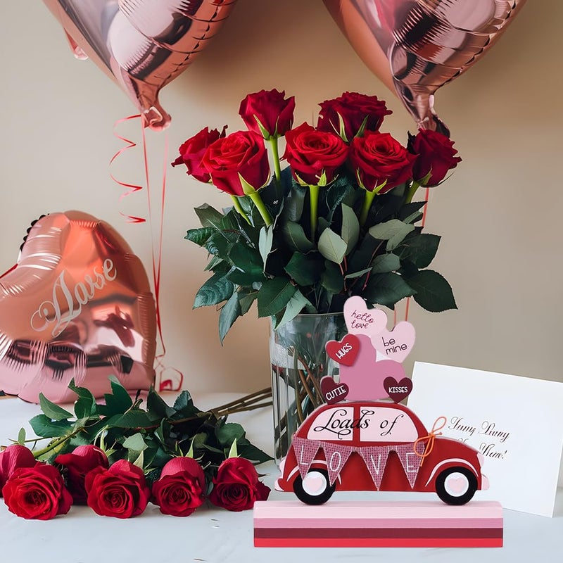 DECSPAS Valentines Day Decorations, Red Truck Wood Block Set Valentines Day Decor, Heart Ornaments Valentine Decor, Love Sign Valentines Decorations for The Home, Mantle, Dining Table - Image 5