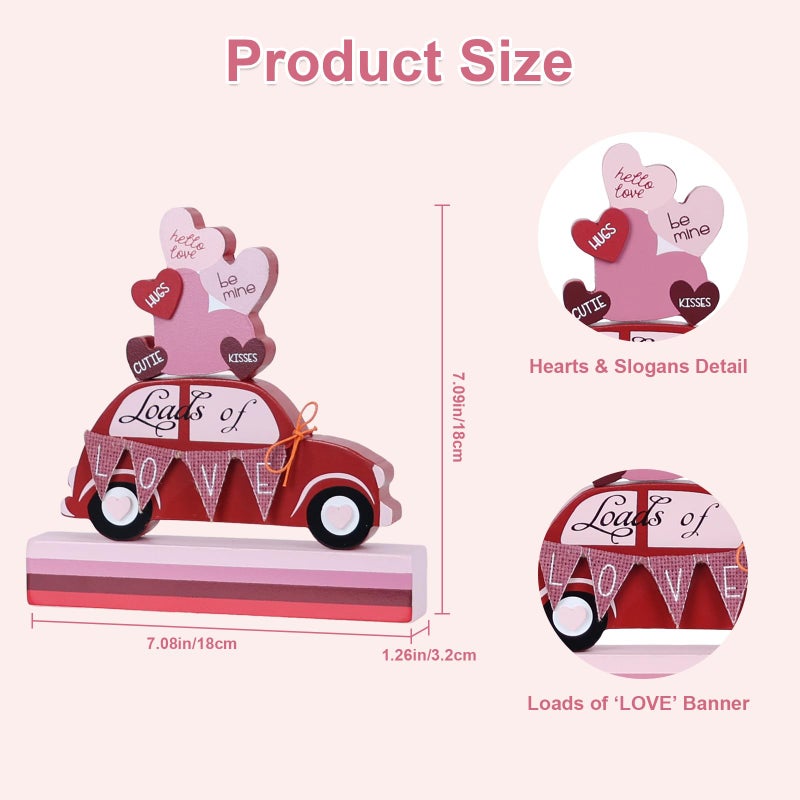 DECSPAS Valentines Day Decorations, Red Truck Wood Block Set Valentines Day Decor, Heart Ornaments Valentine Decor, Love Sign Valentines Decorations for The Home, Mantle, Dining Table - Image 3