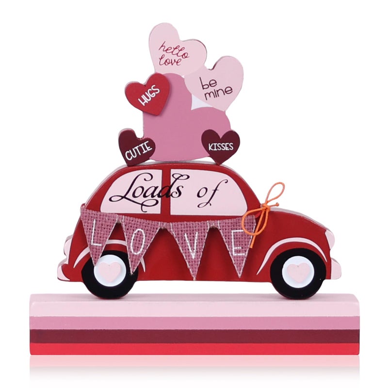 DECSPAS Valentines Day Decorations, Red Truck Wood Block Set Valentines Day Decor, Heart Ornaments Valentine Decor, Love Sign Valentines Decorations for The Home, Mantle, Dining Table - Image 1