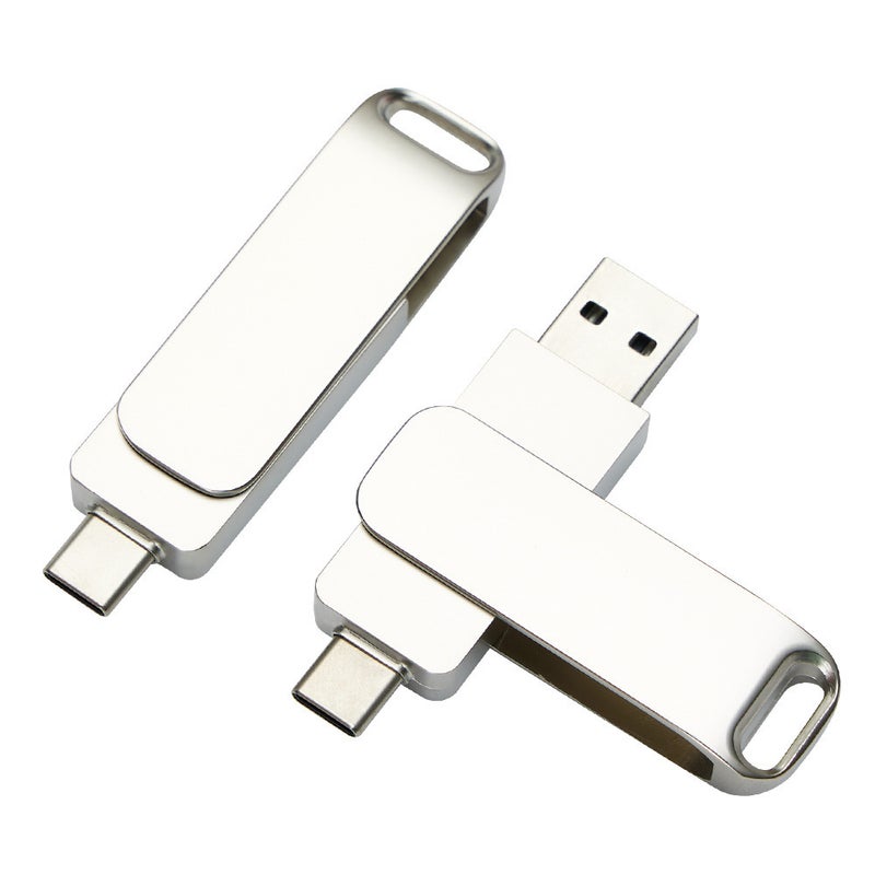 Metal Rotating Android USB Drive 128GB Dual Head Silver - Image 1