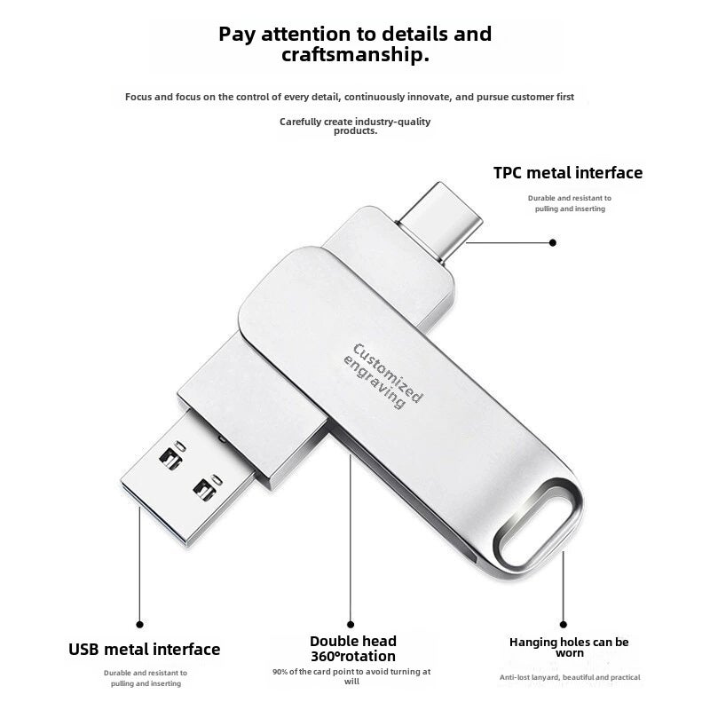 Metal Rotating Android USB Drive 128GB Dual Head Silver - Image 5