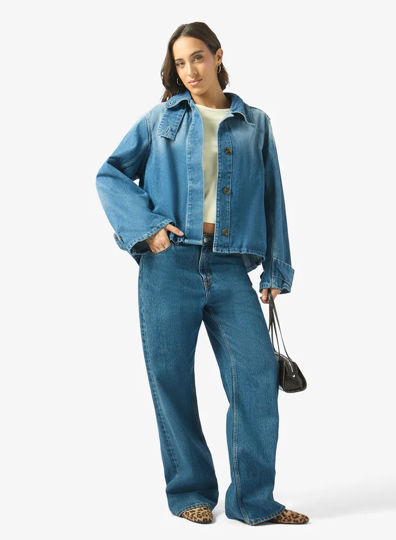 Ginger Funnel Neck Zip Up Oversize Denim Jacket