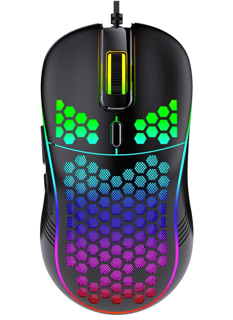 Honeycomb Gaming Mouse - Light Weight RGB PC Mouse - 65 g PC Accessories - USB Mouse Wired - Matte Black Wired Gaming Mouse  - Image 1