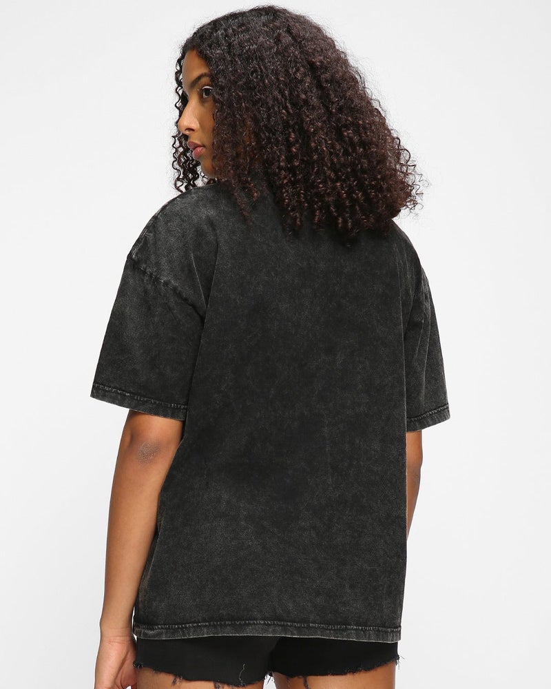 bewakoof Women's Black Chill Girl Graphic Printed Oversized Acid Wash T-shirt - Image 4