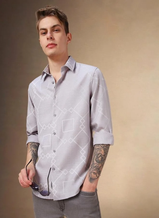 Dennis Lingo Printed Relaxed Fit Spread Collar Shirt