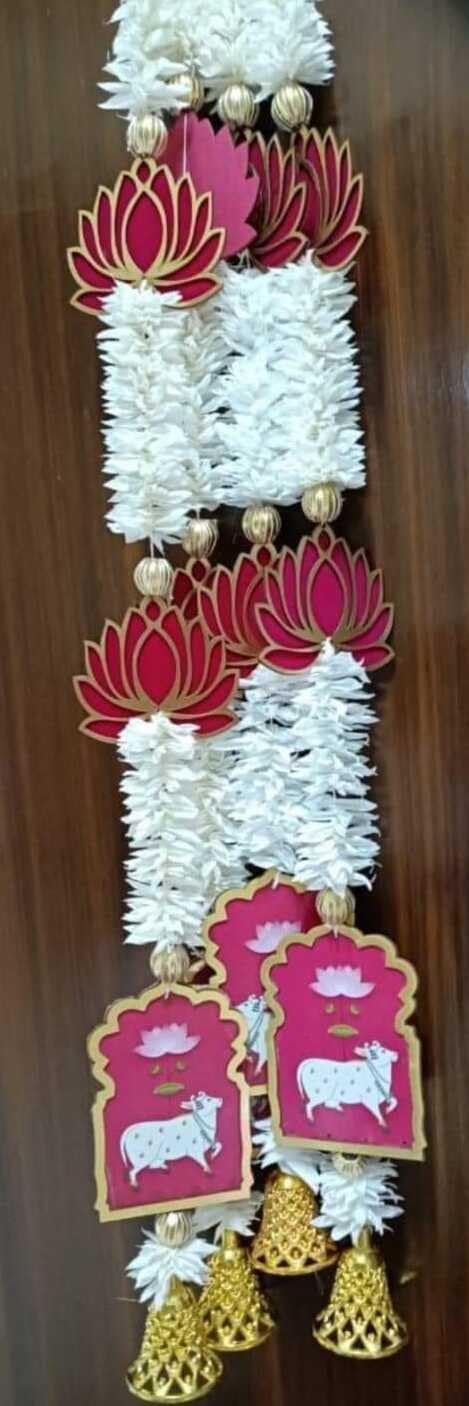 SP SELLPLUS Sellplus Cow Painting with Paper Gajra Cardboard Lotus Hanging Diwali Decorations Wall Door Hanging Toran for Door Rajasthani Home Living Room Decoration 