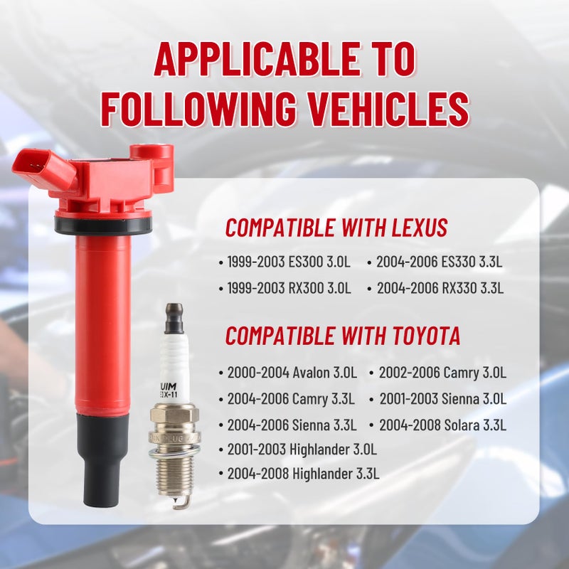 CarBole UF267 Ignition Coils and Spark Plugs Set Compatible with Lexus Toyota (OE: UF267+PK20TT) - Image 3