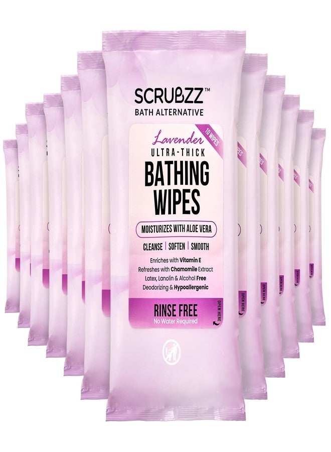 scrubzz Extra Large Bath Wipes for Adults Bathing No Rinse - 120 Disposable Body Cleansing for Men, Women & Elderly - Great for Gym, Camping, Post Surgery - Shower - Lavender - Image 1