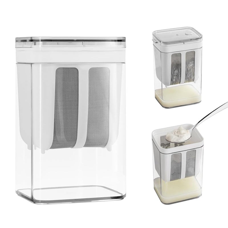 VETMOC مصفي زبادي سعة 1100 مل وصانع زبادي يوناني - مصفاة متعددة الوظائف، صانع زبادي مع كيس شبكي ناعم وغطاء للزبادي اليوناني المنزلي، والجبن والمزيد - Image 2