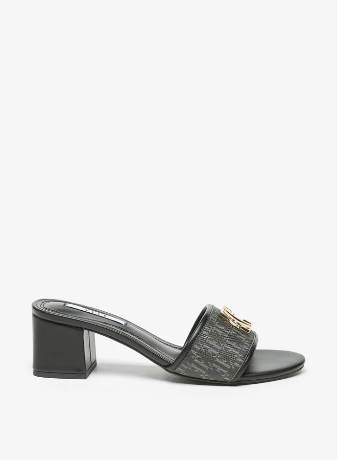 ايل Womens Logo Accent Slip-On Sandals With Block Heels