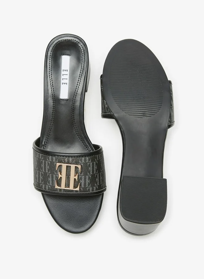 ايل Womens Logo Accent Slip-On Sandals With Block Heels