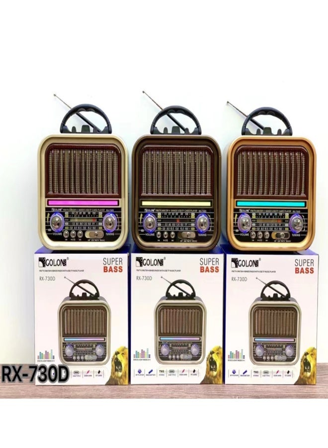 جولون مكبر صوت RX-730D بتصميم كلاسيكي، إضاءة ديسكو AM FM SW TV، 4 نطاقات صوت ستيريو، مكبر صوت راديو BT USB TF TWS، مكبر صوت FM كلاسيكي - Image 5