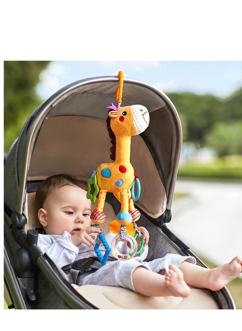 Giraffe Hanging Rattle Toys, Soft Baby Hanging Toys with Wind Chimes, Stroller Car Seat Crib Plush Animal Activity Toys Gift for Newborn Toddlers  - Image 1
