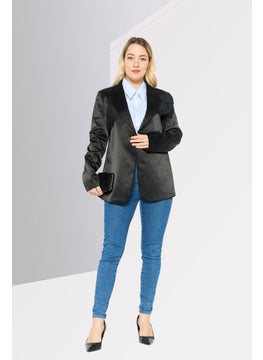 EMPORIO ARMANI Women Regular Fit Long Sleeve Solid Blazer, Black  - Image 2