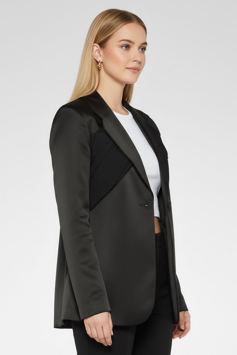 armani بليزر نسائي بقصة عادية بأكمام طويلة، أسود - Image 3