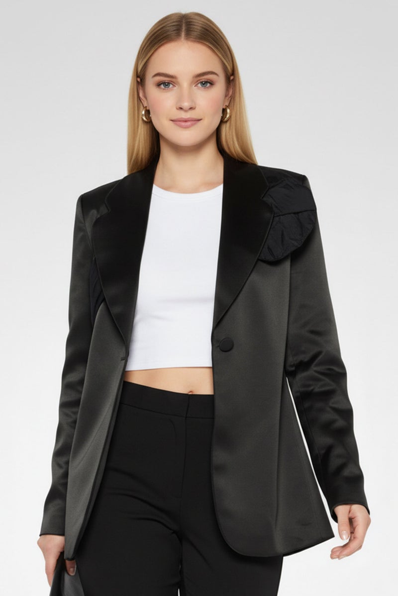 armani بليزر نسائي بقصة عادية بأكمام طويلة، أسود - Image 2
