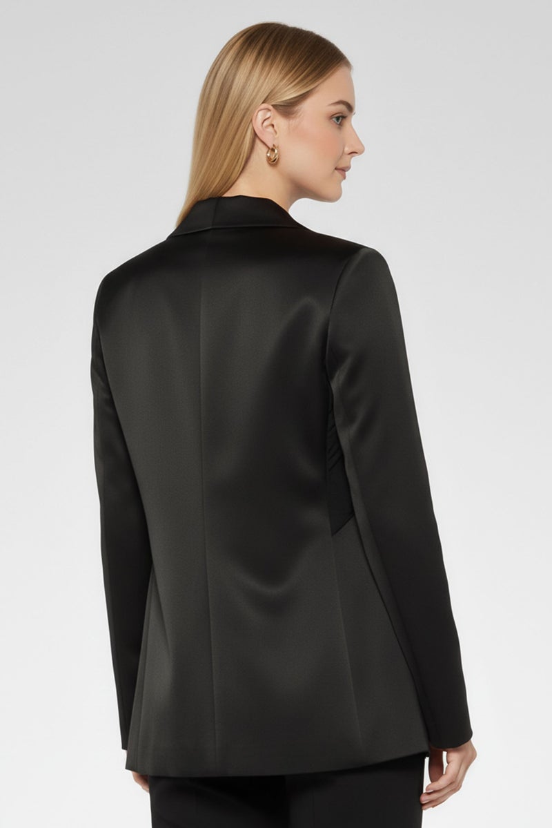armani بليزر نسائي بقصة عادية بأكمام طويلة، أسود - Image 4