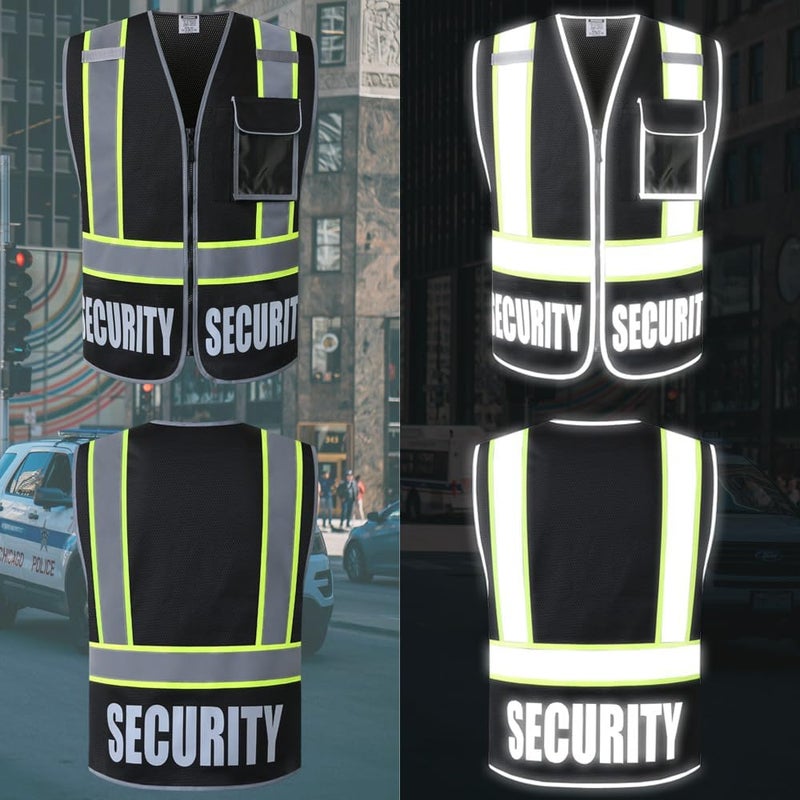 HATAUNKI Security Vest for Men Women Reflective Safety Vest with 5 Pockets and Front Zipper Mesh High Visibility Vest Meets ANSI/ISEA 107-2015 Standards (Black-22, 3X-Large) - Image 4