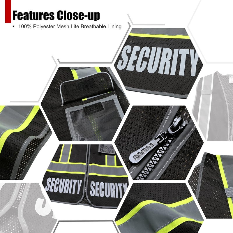 HATAUNKI Security Vest for Men Women Reflective Safety Vest with 5 Pockets and Front Zipper Mesh High Visibility Vest Meets ANSI/ISEA 107-2015 Standards (Black-22, 3X-Large) - Image 5