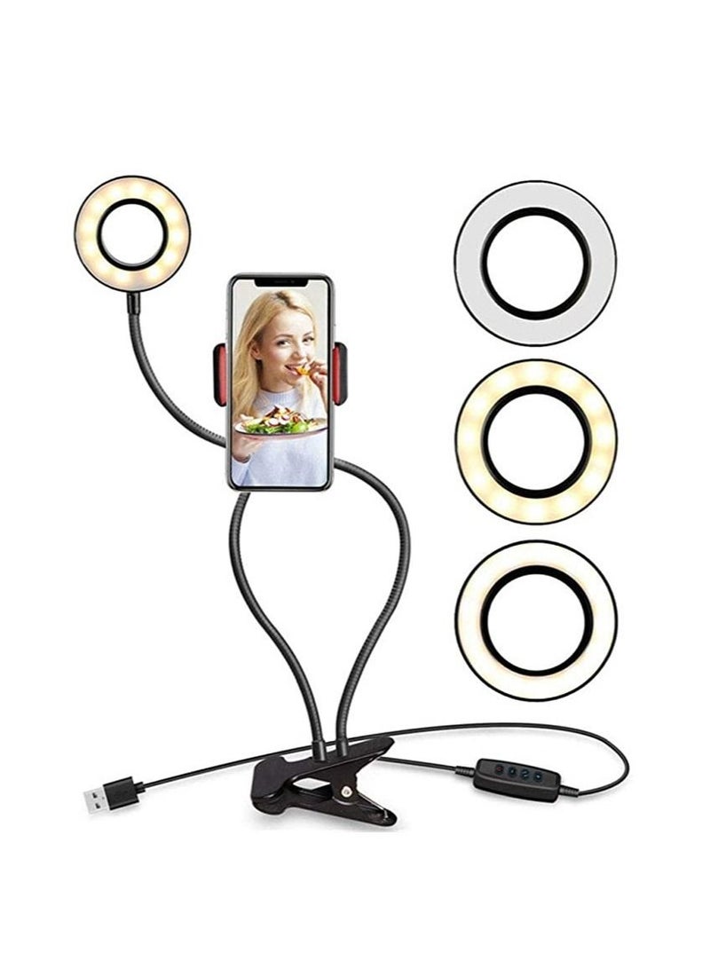 LEDIN Selfie Ring Light with Stand & Cell Phone Holder 3 Light Modes & 10 Level Brightness for Live Stream Makeup Flexible Arm Compatible with iPhone & Android Phones  - Image 1