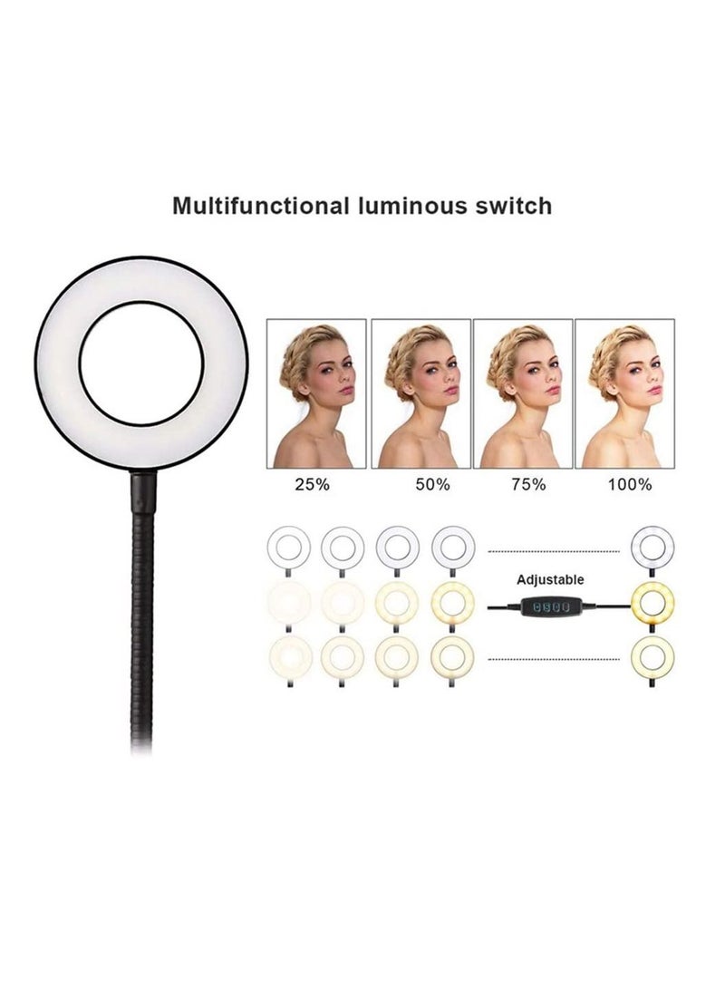 LEDIN Selfie Ring Light with Stand & Cell Phone Holder 3 Light Modes & 10 Level Brightness for Live Stream Makeup Flexible Arm Compatible with iPhone & Android Phones  - Image 4