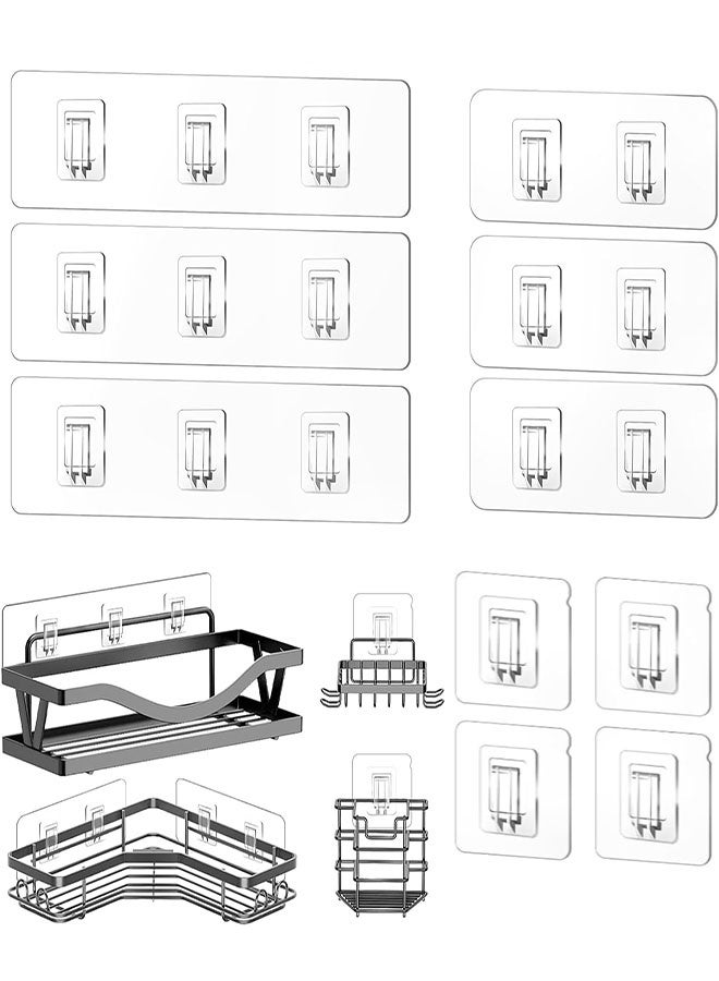 Shower Caddy Adhesive Replacement, 10pcs Adhesive Shower Caddy Shelf Adhesive, Strong Adhesive Hooks, No Drilling Shower Shelves for Corner Shelf Basket, Bathroom Storage Shelves, Kitchen Racks and Soap Holder - Image 1