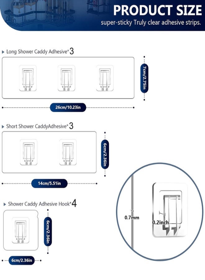 Shower Caddy Adhesive Replacement, 10pcs Adhesive Shower Caddy Shelf Adhesive, Strong Adhesive Hooks, No Drilling Shower Shelves for Corner Shelf Basket, Bathroom Storage Shelves, Kitchen Racks and Soap Holder - Image 2