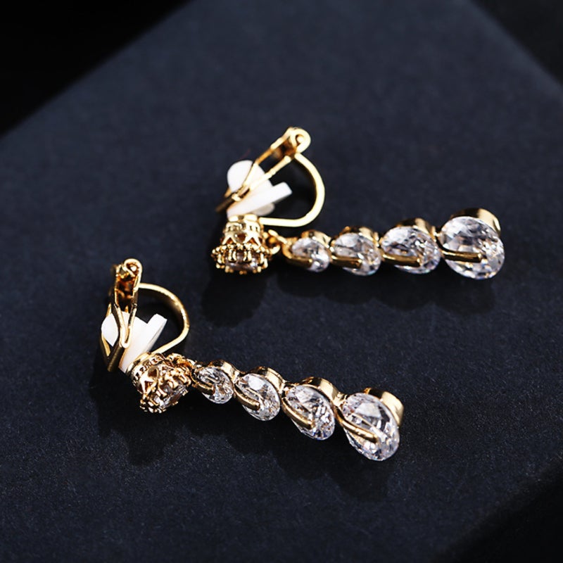 Drop Earrings with Heart Pearl Design S925 Silver Gold Color - Sparkling Zircon Accents Geometric Earrings for Weddings - Image 2