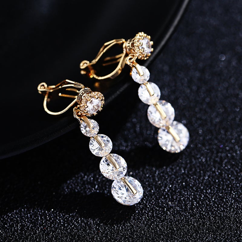 Drop Earrings with Heart Pearl Design S925 Silver Gold Color - Sparkling Zircon Accents Geometric Earrings for Weddings - Image 1