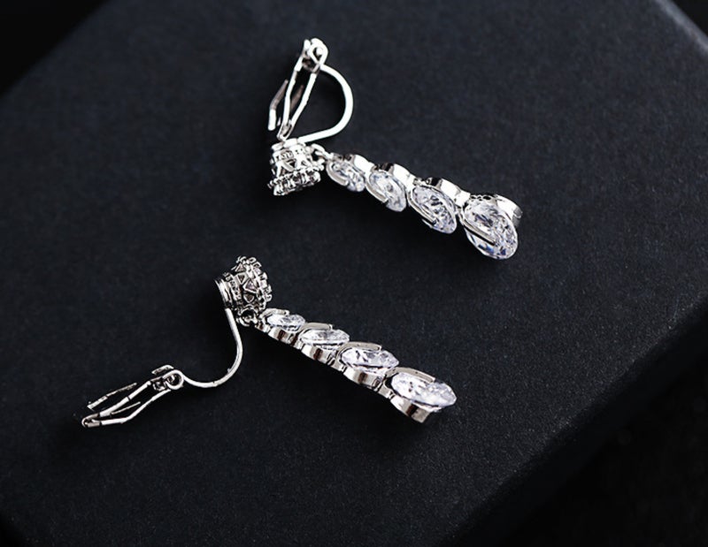 Drop Earrings with Heart Pearl Design S925 Silver Gold Color - Sparkling Zircon Accents Geometric Earrings for Weddings - Image 4