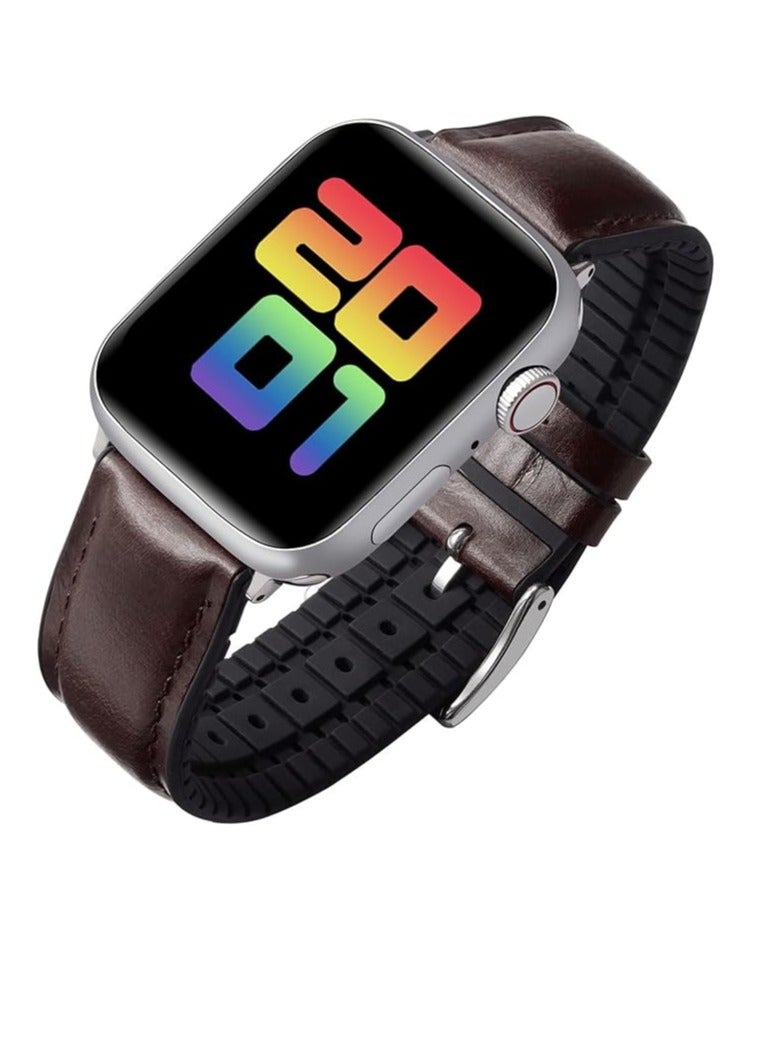 Leather Strap Compatible with Apple Watch 49mm 45mm 42mm Silicone Inner Wax Leather Strap Compatible with Apple Ultra/Ultra 2 SE SE2 Series 9/8/7/6/5/4/3/2/1 - Image 1