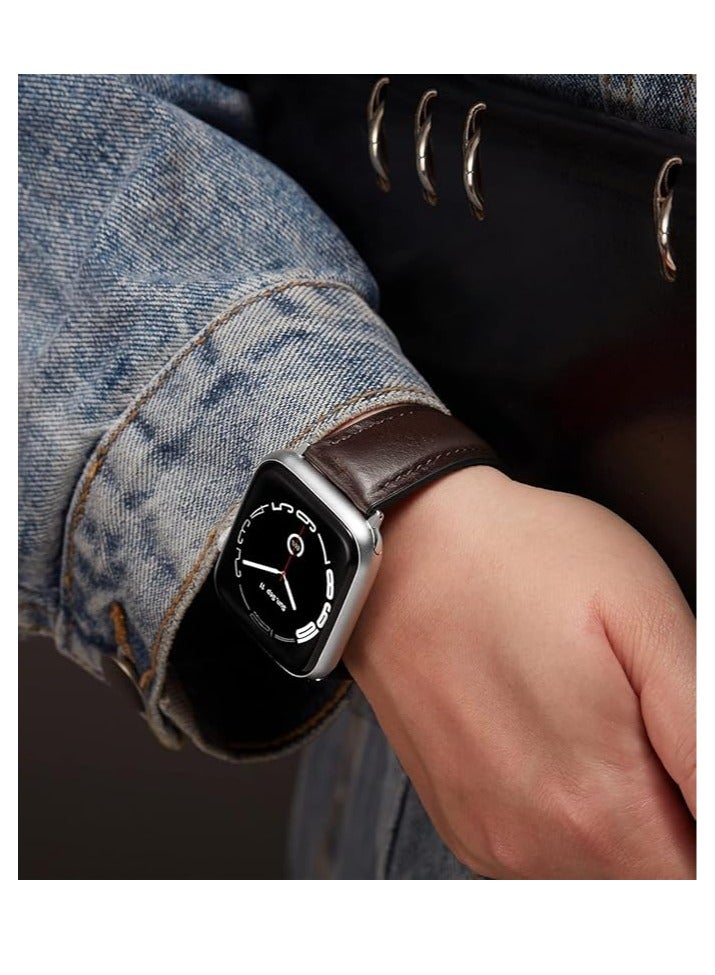 Leather Strap Compatible with Apple Watch 49mm 45mm 42mm Silicone Inner Wax Leather Strap Compatible with Apple Ultra/Ultra 2 SE SE2 Series 9/8/7/6/5/4/3/2/1 - Image 4